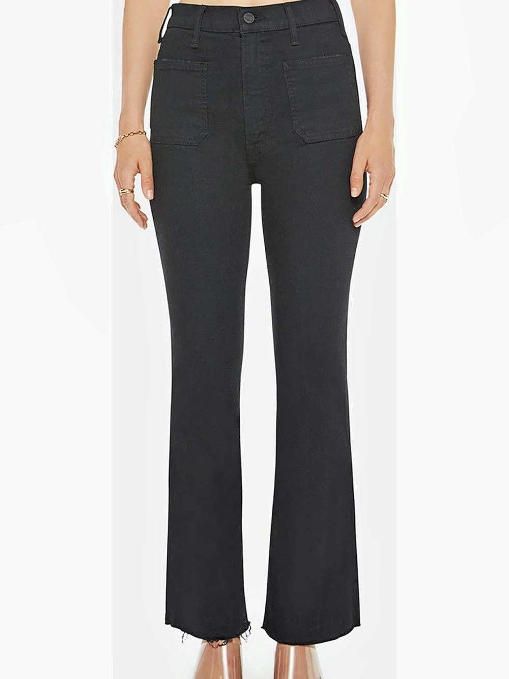 MOTHER The Hustler Patch Pocket Ankle Fray Black Waist 26 Jeans